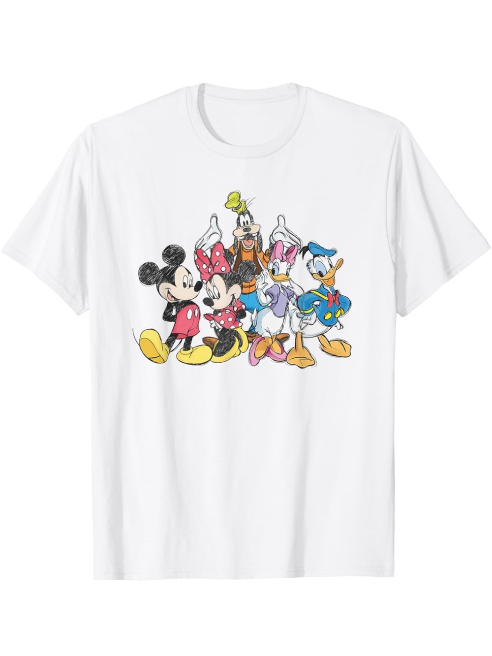 Disney White Tee with Classic Mickey & Friends Sketch